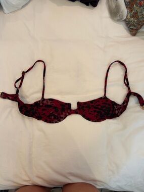 Indah Red and Black Leopard Print Bikini Top